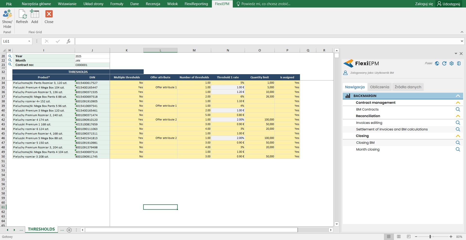 Zarządzania progami i stawkami backmarży w FlexiEPM