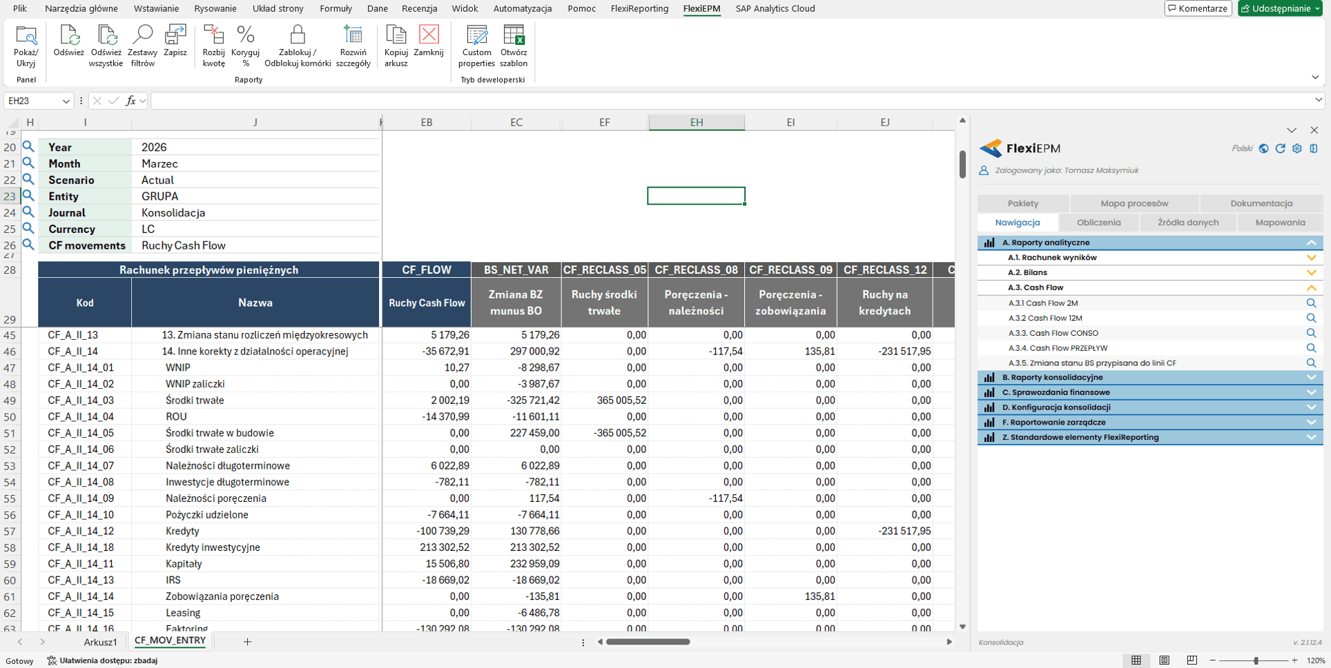 Rachunek cash flow we FlexiEPM